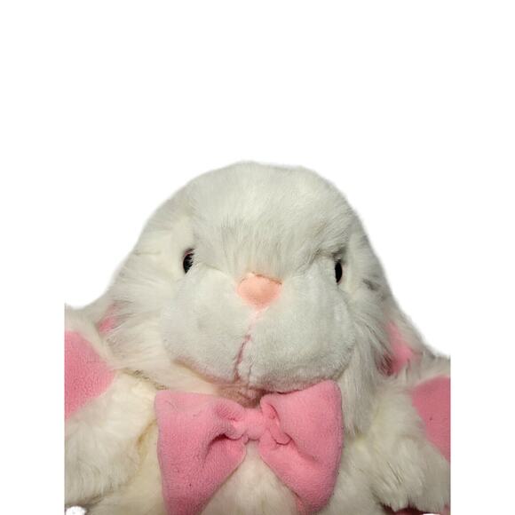 Vtg Main Joy White Easter Bunny Rabbit Plush Stuffed Animal Pink Bow Lop Ear 18" - Picture 2 of 9